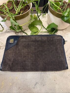 Lanvin Brown and Black Canvas Zip Toiletry Pouch